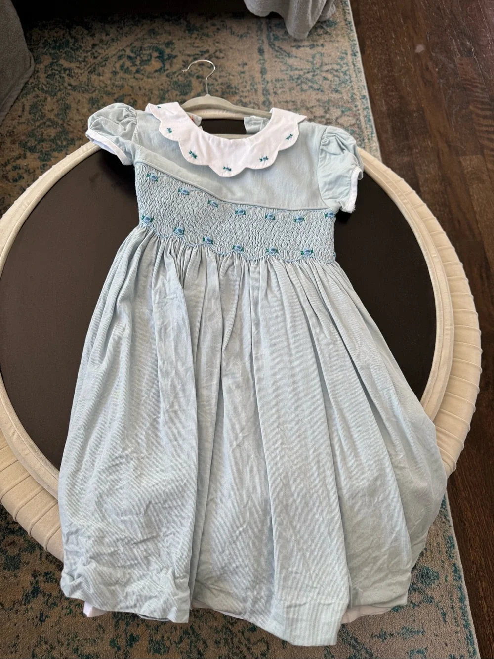 Light Blue Smocked Girls' Dress with White Peter Pan Collar
